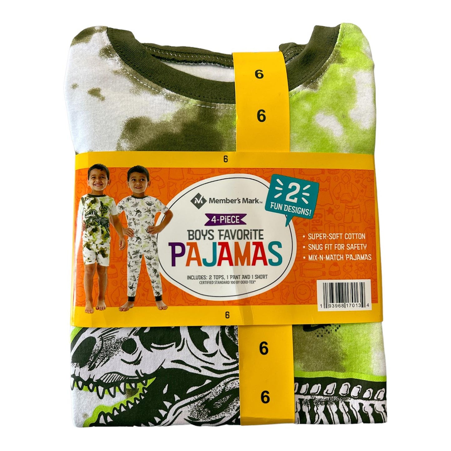 Member's Mark Boy's 4-Piece Mix-N-Match Favorite Pajama Sets Dinosaur 3T