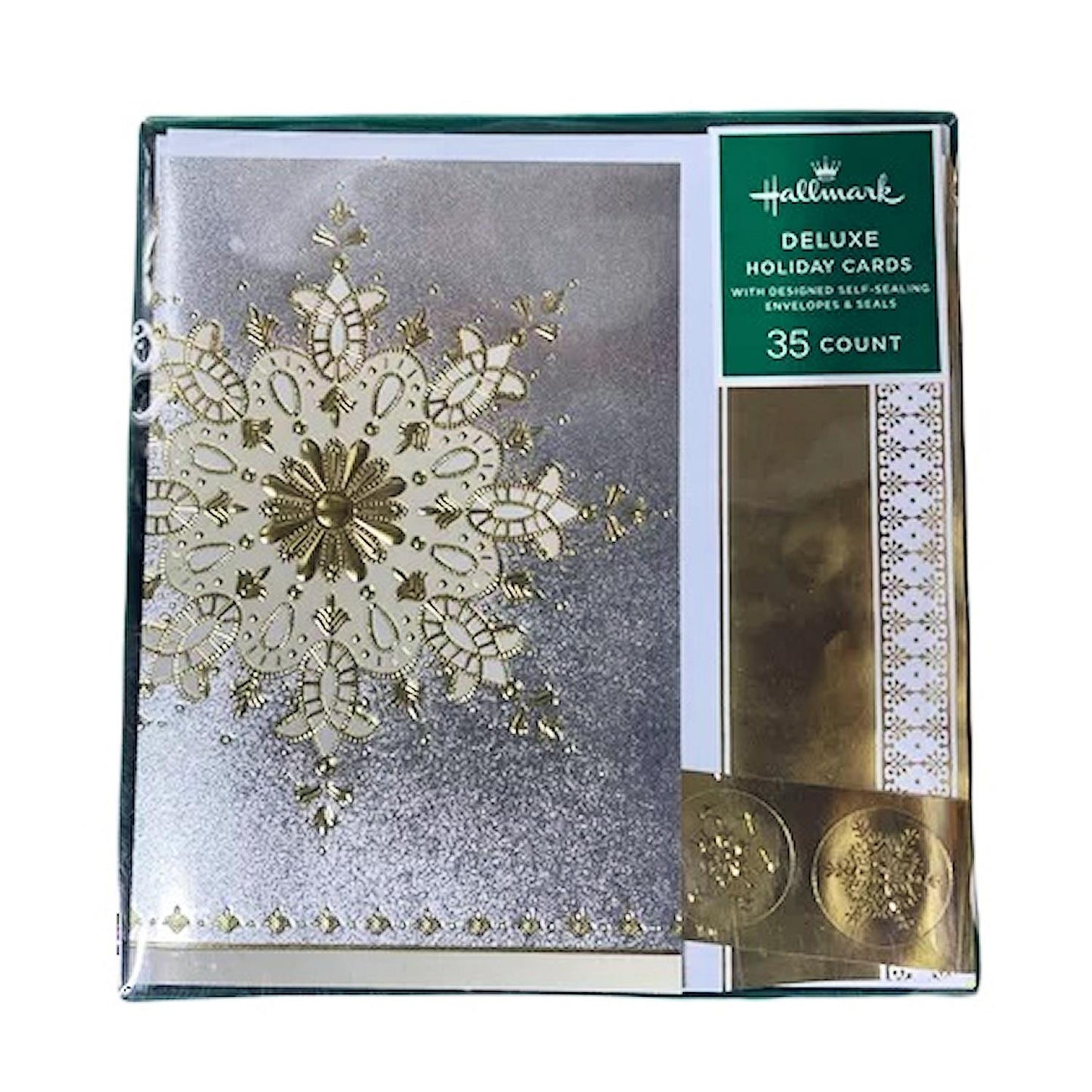 Hallmark Boxed Deluxe Christmas Cards Gold Medallion 35 Cards, Designed Self-Sealing Envelopes and Seals