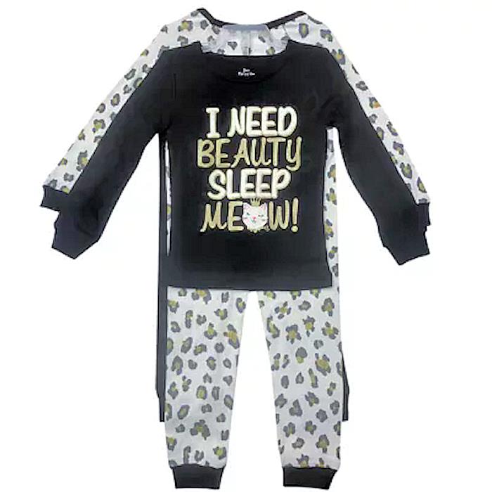 Member's Mark Girl's Long Sleeve 4pc Pajama Set Cat Leopard 4T