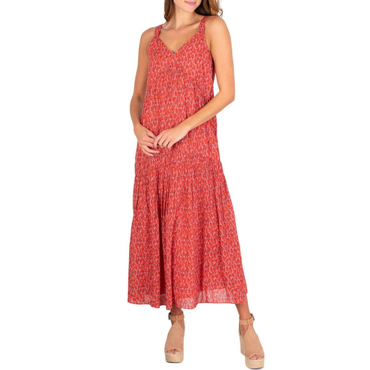 Joie Limited Edition V-Neck Ladies Maxi Tiered Skirt Dress Tea Rose Pink Red