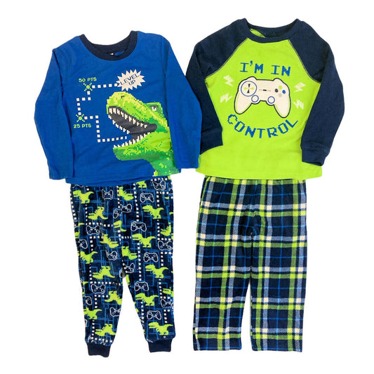 Member's Mark Boy's 4-Piece Long Sleeve & Pant Fleece Pajama Set Gamer Dino