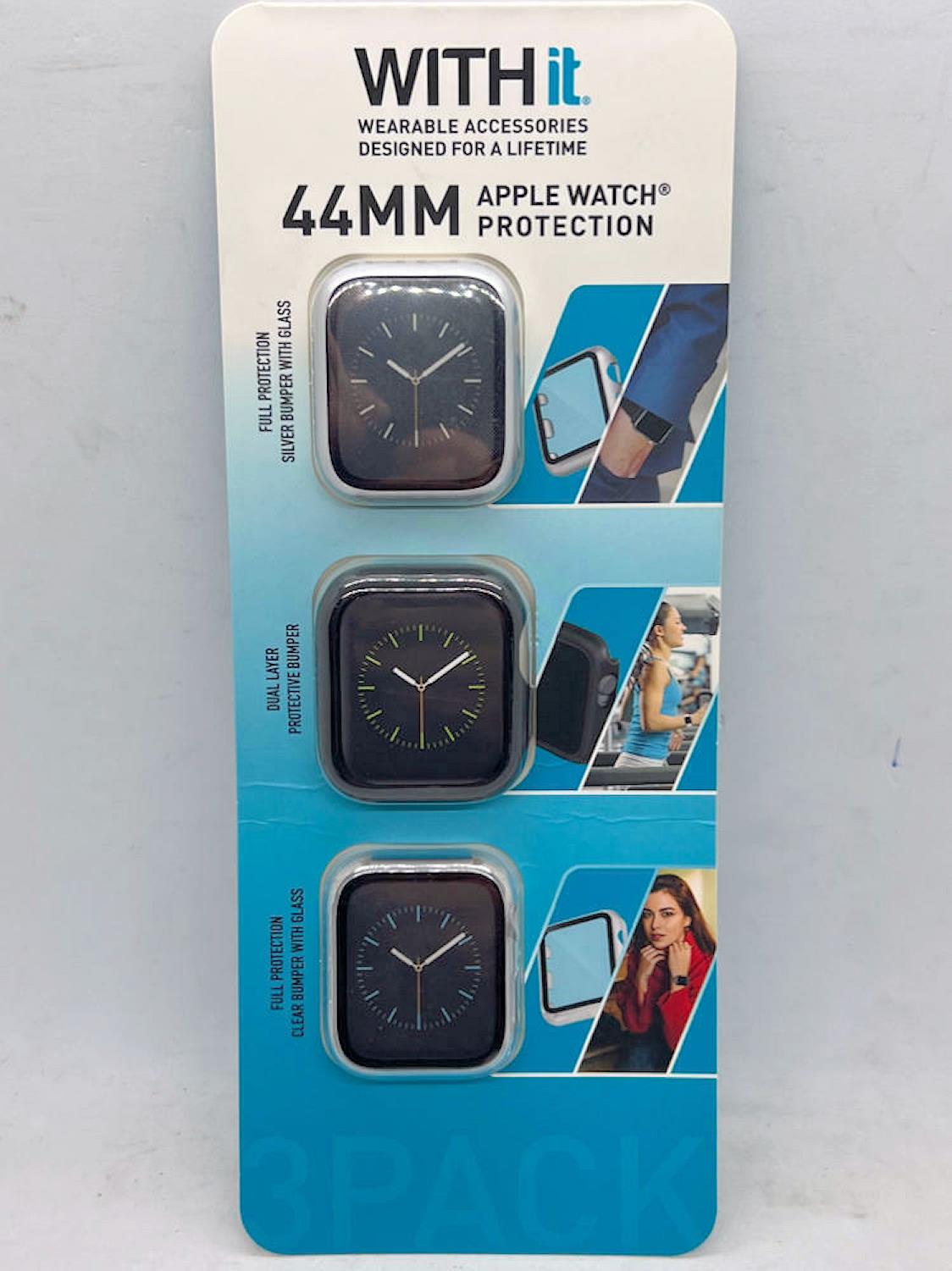 WITHit Protection for 44mm Apple Watch, 3 Pack Silver Black Clear