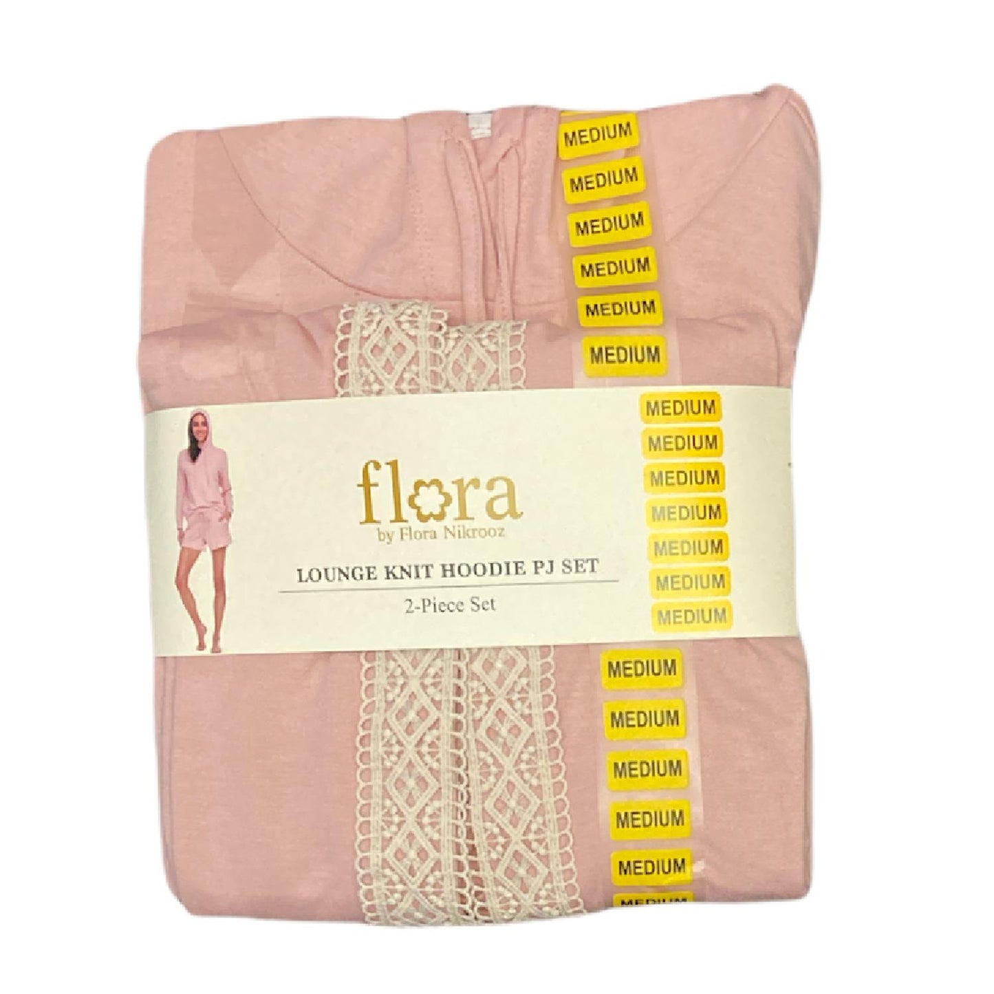 Flora Women's Lounge Brushed Knit Lace Detail Hoodie & Shorts PJ Set