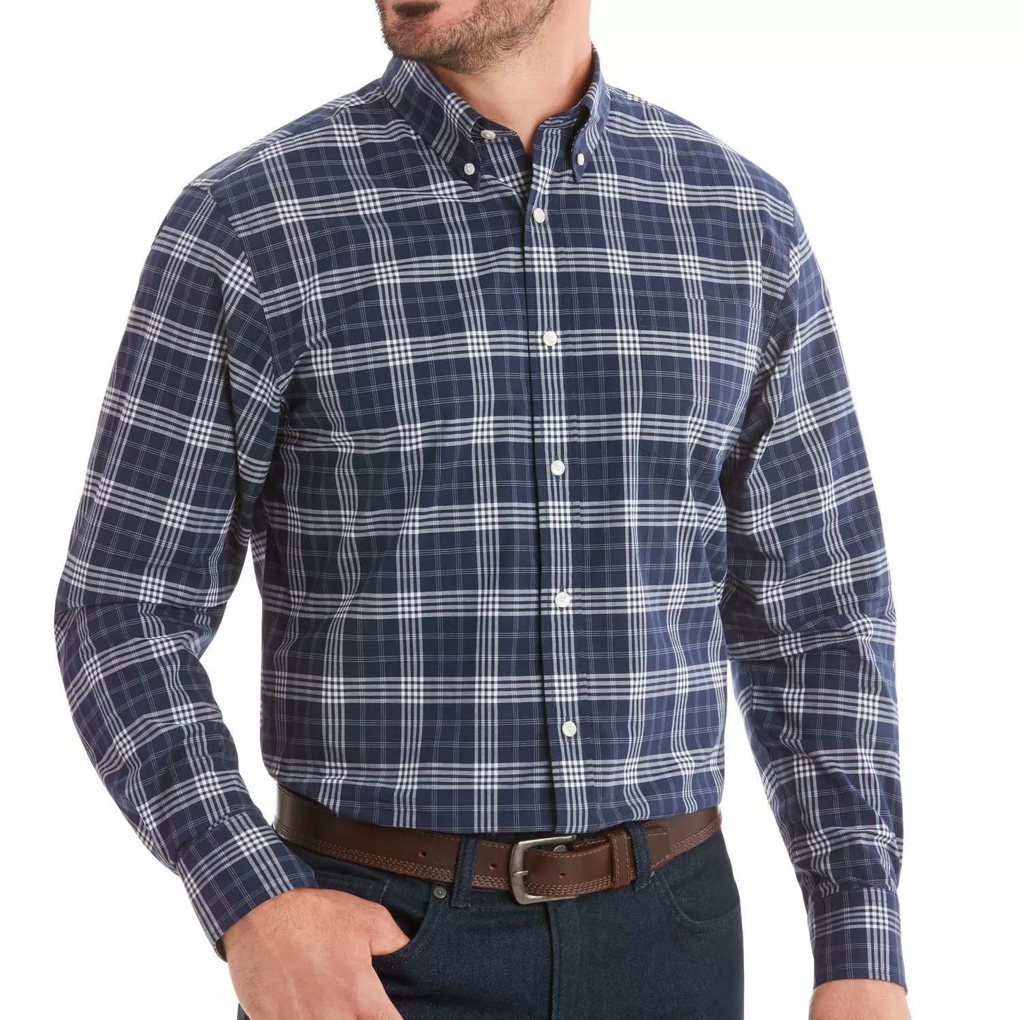 Member's Mark Men's Long Sleeve Poplin Plaid Shirt