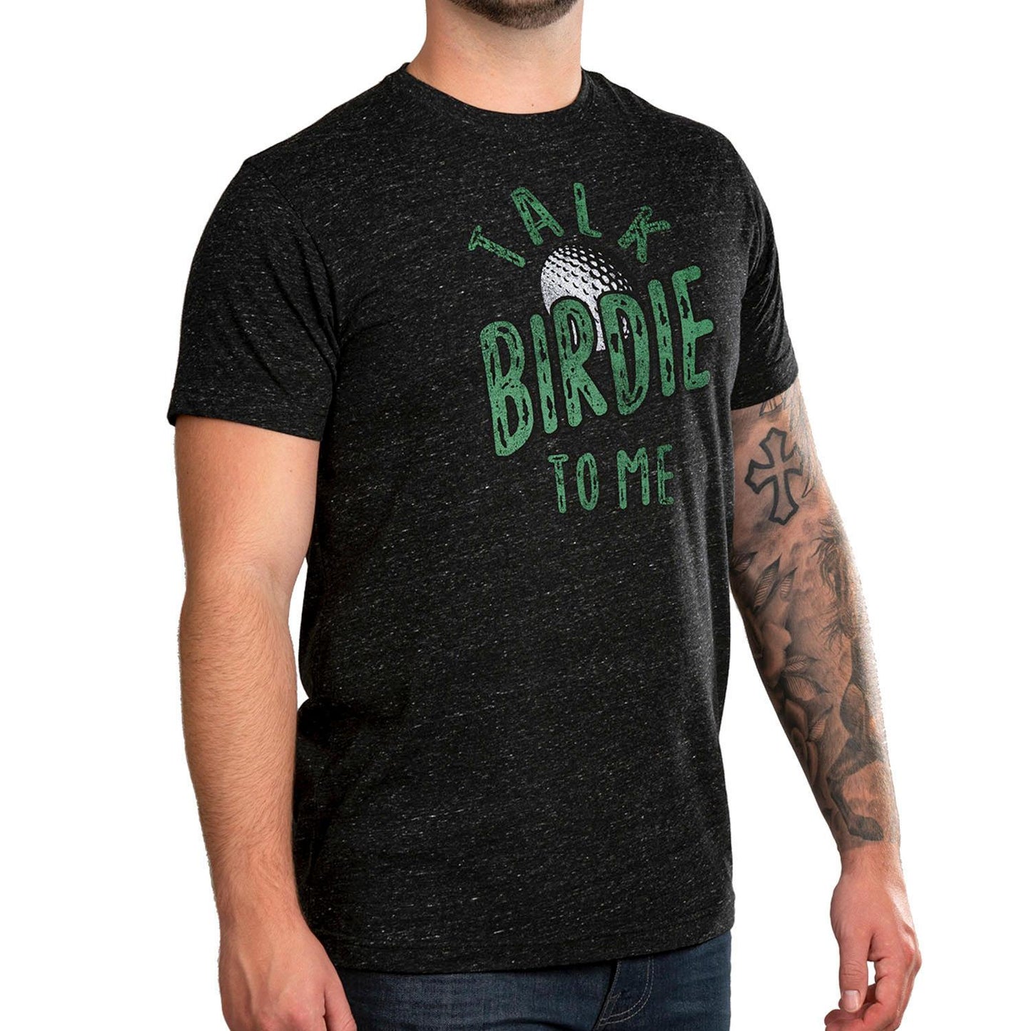 State of Mine Men's Short Sleeve Talk Birdie To Me Golf Black Graphic T-Shirt