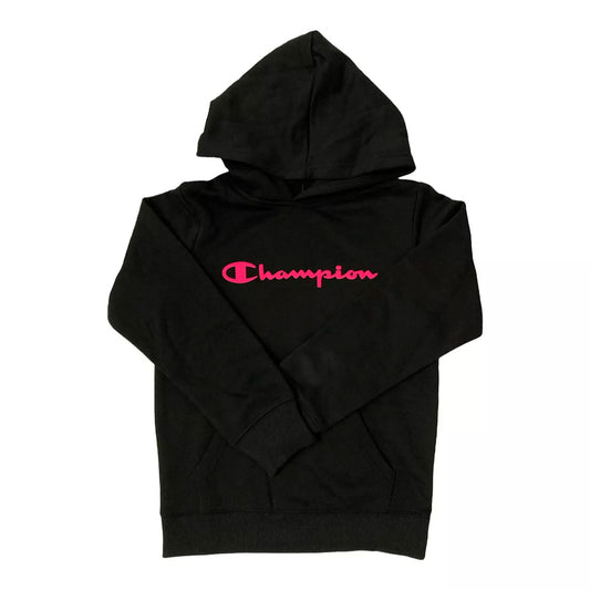 Champion Girl's Long Sleeve Graphic Fleece Pullover Hoodie Black Pink 10/12