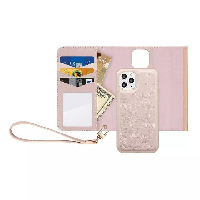 HABITU Folio Collection 2022 Odessa Mirror Pink Wallet Case for iPhone 12/12 Pro, Magnetic Vegan Leather Flip Phone Case with Card Pockets Compact Mirror