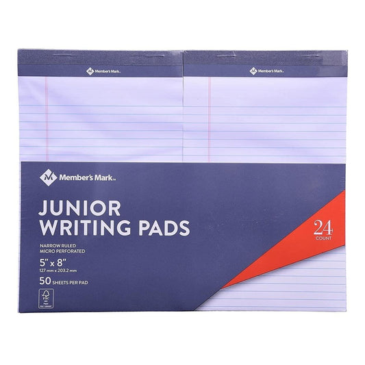 Member's Mark Narrow Ruled Lined Junior Writing Note Pad, 5 inch x 8 inch, White, (24 Pack of 50 pages)