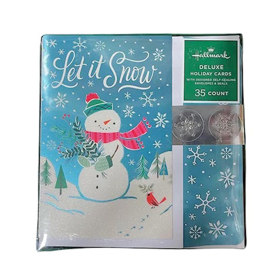 Hallmark Boxed Deluxe Christmas Cards Snowman Let it Snow 35 Cards, Designed Self-Sealing Envelopes and Seals