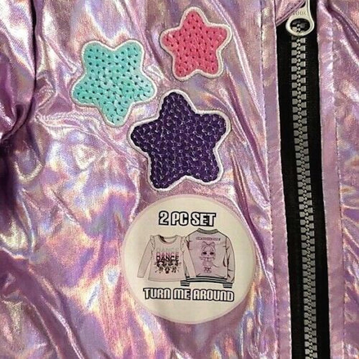 LOL Surprise Iridescent Purple Bomber Jacket & Pink Tee 4T