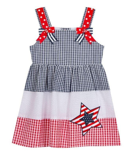 Counting Daisies Girl's All Occasion Seersucker Knee-Length Dress Red White Blue