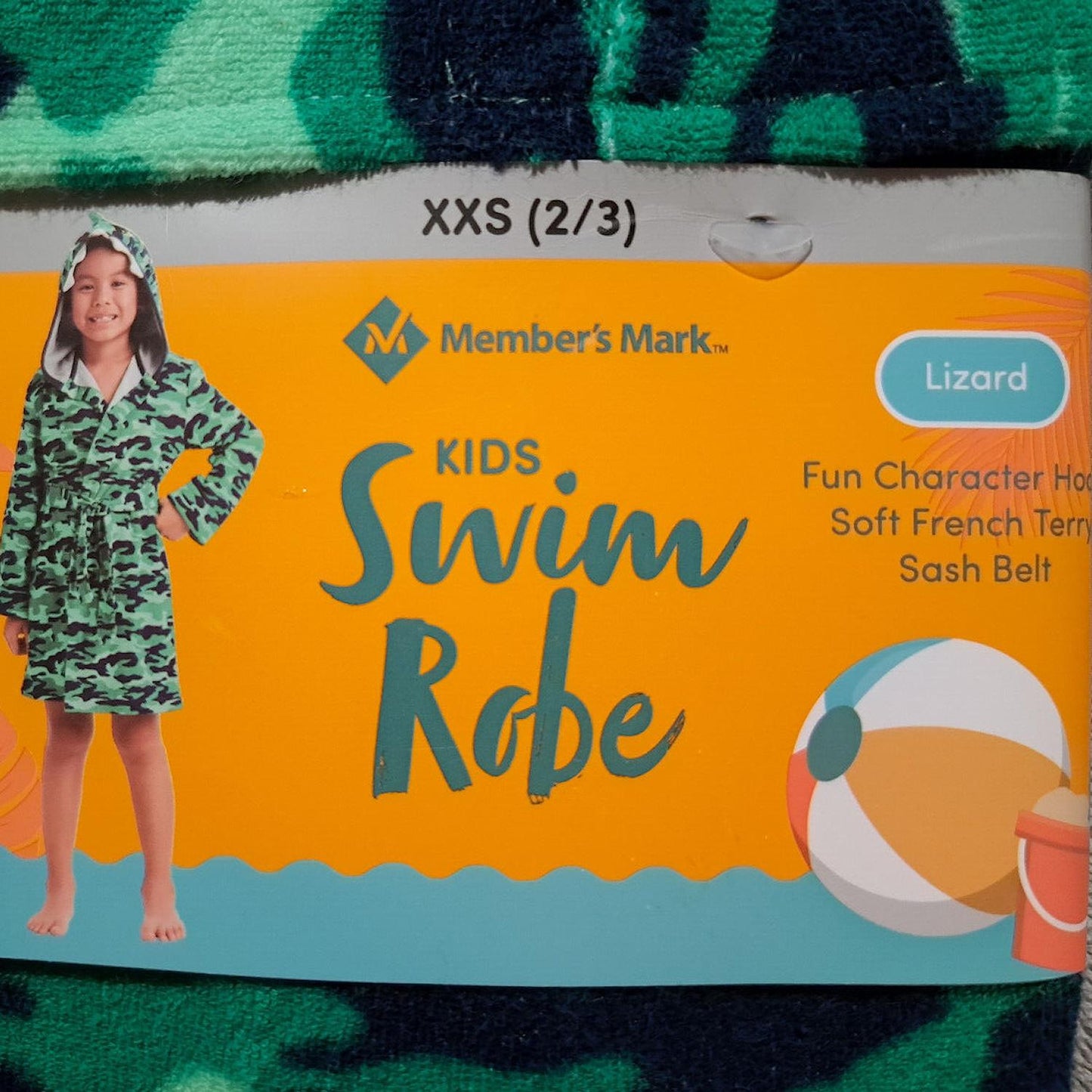 Member's Mark Kids Swim Robe, Hooded Towel with Belt Lizard XXS (2/3)
