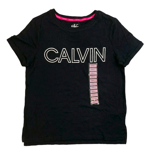 Calvin Klein Women's Soft Crew Neck Rolled Sleeve Graphic Logo T-shirt (Black/White, L)