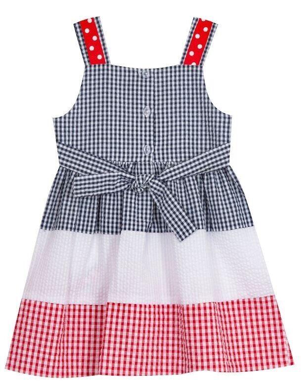 Counting Daisies Girl's All Occasion Seersucker Knee-Length Dress Red White Blue
