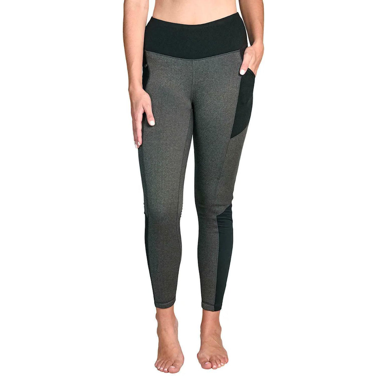 Active Life Women's Zip Pocket High Rise Warm Fleece Lined Leggings Black Heather Gray M