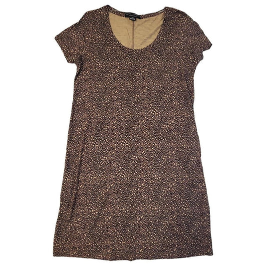 Social Standard Women's Short Sleeve Gia Scoop T-Shirt Dress (Racing Leopard Taupe, S)