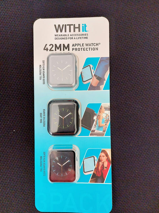 WITHit Protection for 42mm Apple Watch, 3 Pack Black Silver Clear