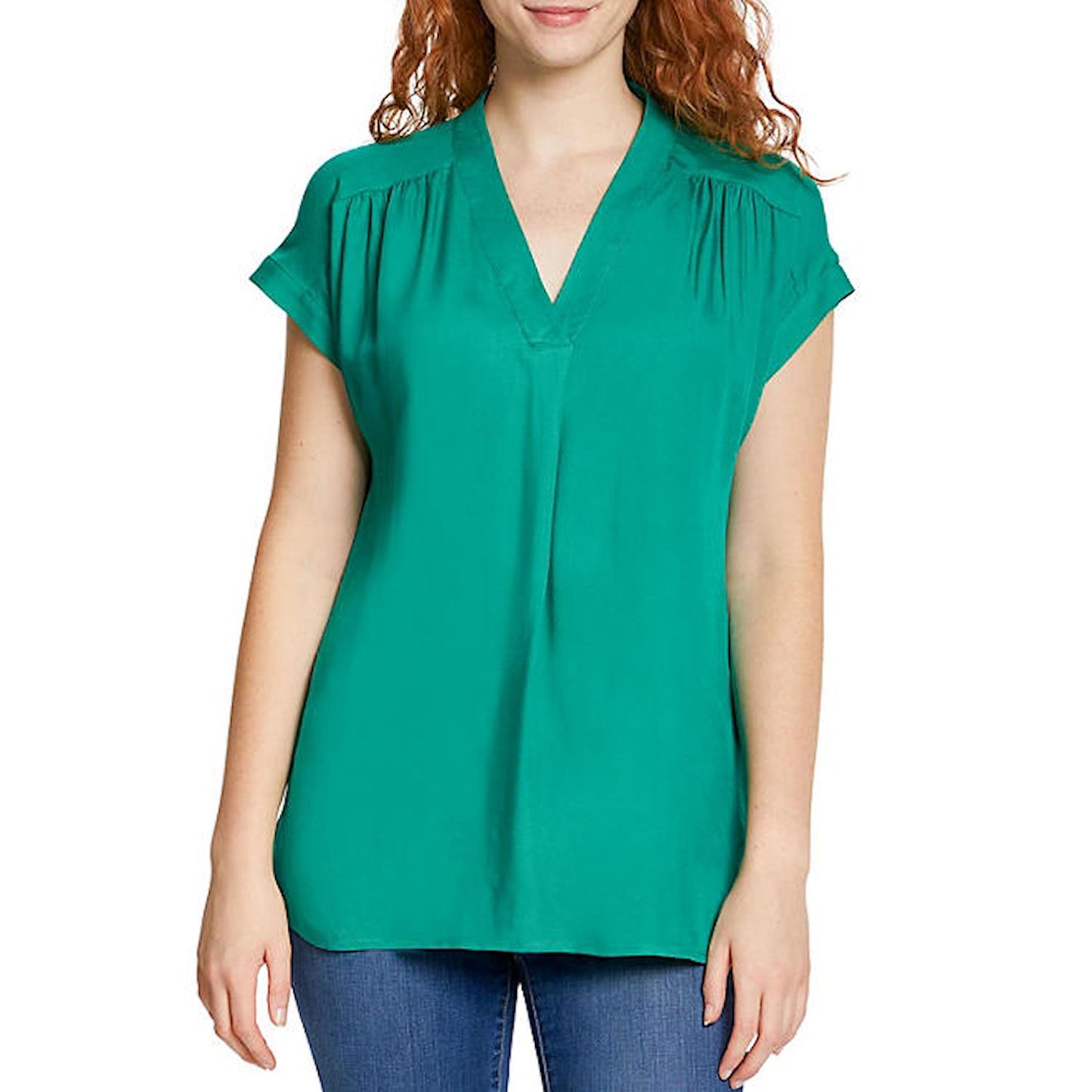 Nine West Women's Lightweight Relaxed Fit Woven Popover V-Neck Top
