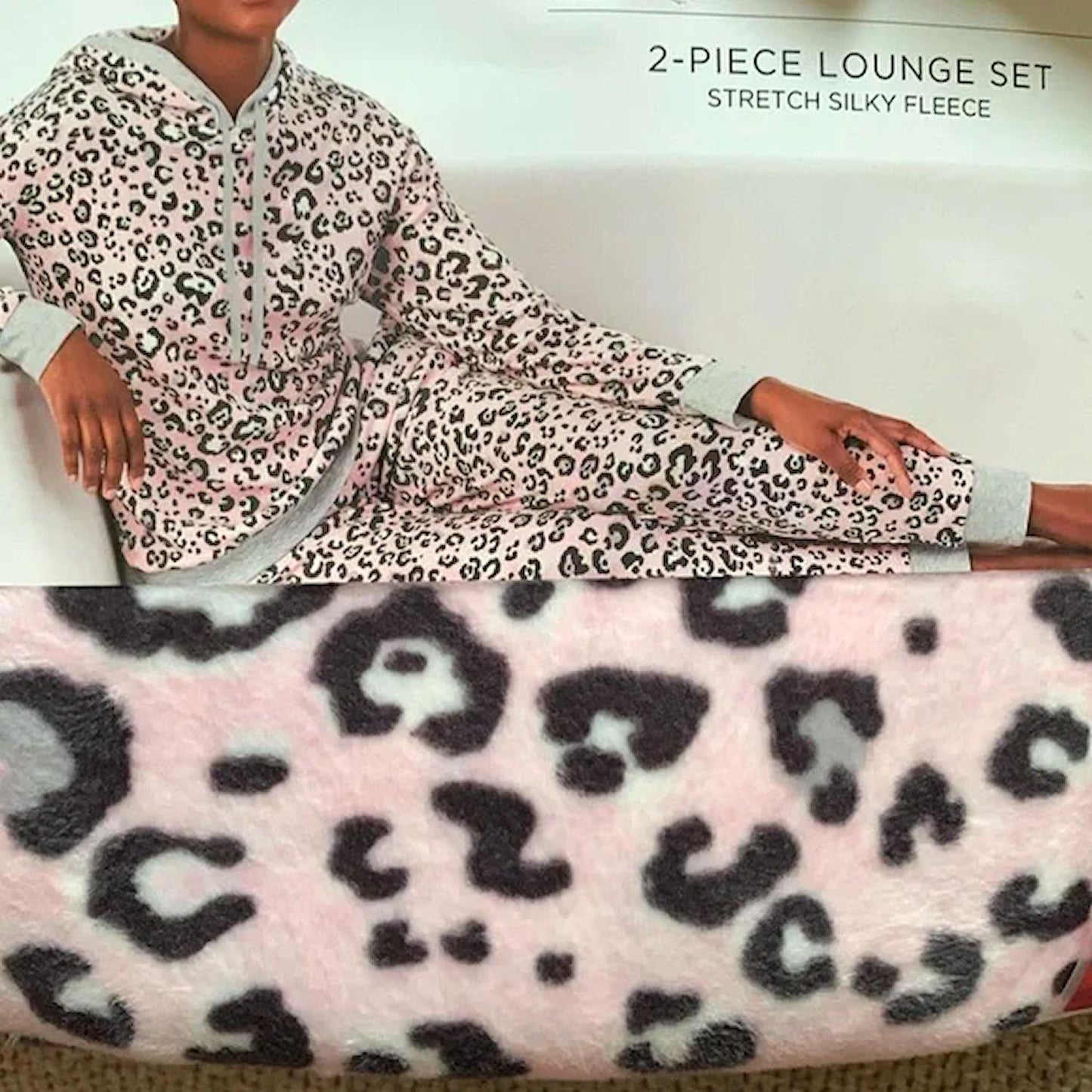 CUDDL DUDS Ladies 2 Piece Long Sleeve Hooded Pajama Set Pink Animal Print