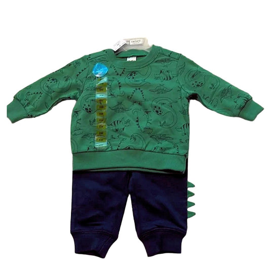 Carters Boys 2 Piece Green Dinosaur Sweatshirt Blue Jogger Playwear Set