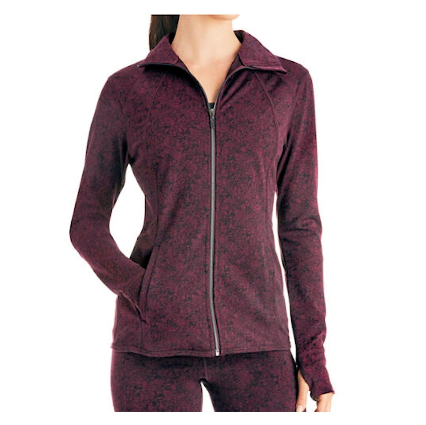 Member's Mark Women's Zip Up Athletic Textured Jacket Thumbhole Burgundy Small