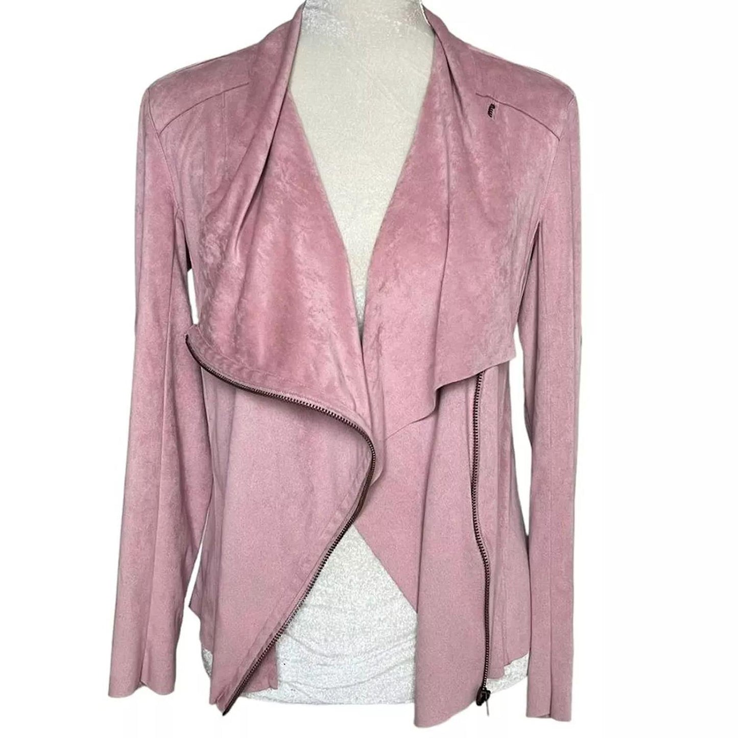 Mote Women's Lightweight Soft Faux Suede Zip Up Drape Jacket Dusty Blush Pink XL