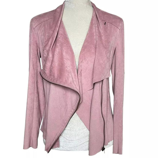 Mote Women's Lightweight Soft Faux Suede Zip Up Drape Jacket Dusty Blush Pink XL