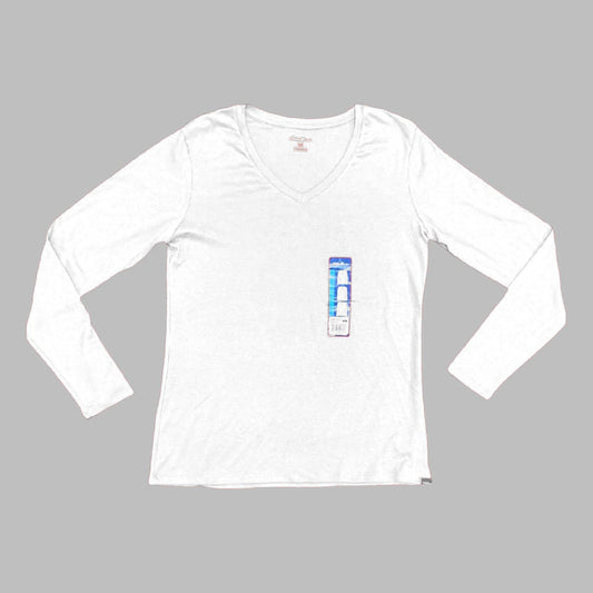 Eddie Bauer Women's Super Soft Stretch Long Sleeve V-Neck T-Shirt (White, S)