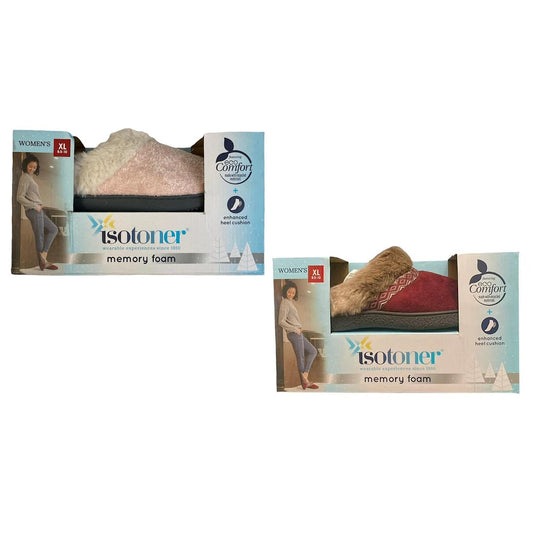 Isotoner Women's Eco-Comfort Memory Foam Faux Fur Indoor/Outdoor Slipper