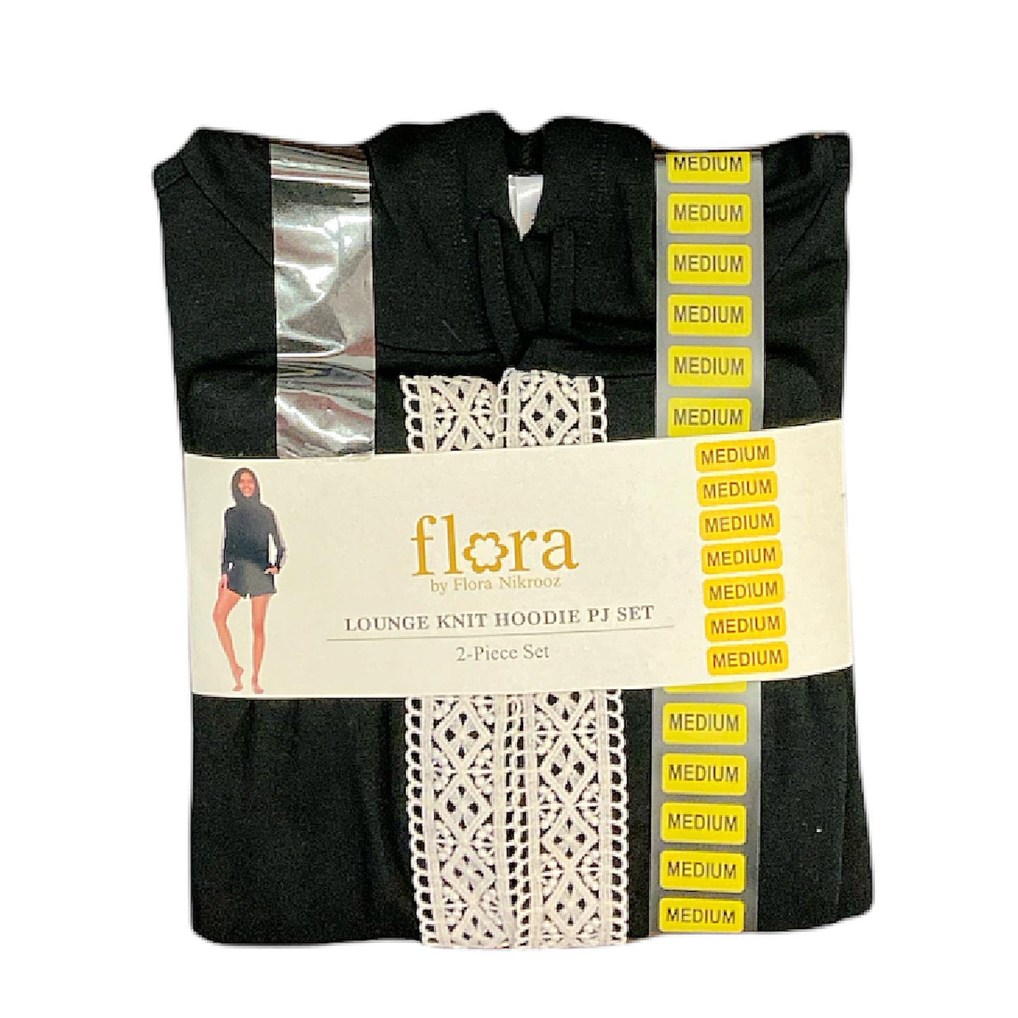 Flora Women's Lounge Brushed Knit Lace Detail Hoodie & Shorts PJ Set