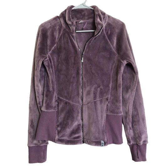 Free Country Women's Plush Butter Pile Zip Up Jacket, Ribbed Cuffs W/ Thumbholes Plum L