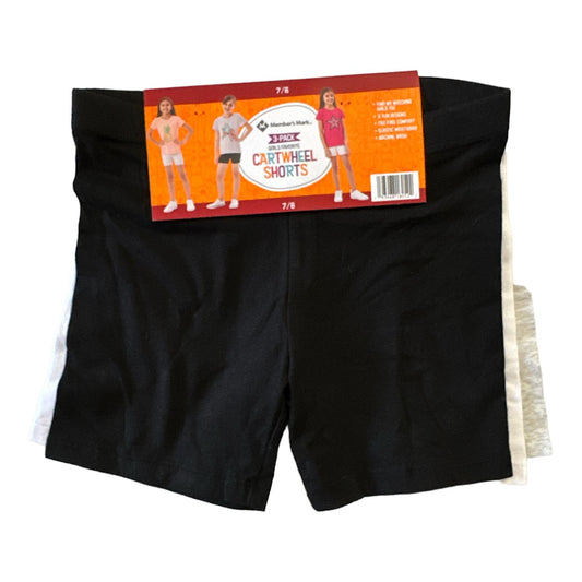 Member's Mark Girl's 3-Pack Favorite Cartwheel Shorts Black White Gray 10/12