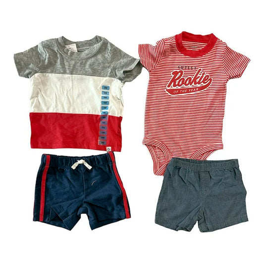 Carter's Baby Boy 4-Piece Mix & Match Short Sleeve Top, Bodysuit & Shorts Set Red Sports Theme