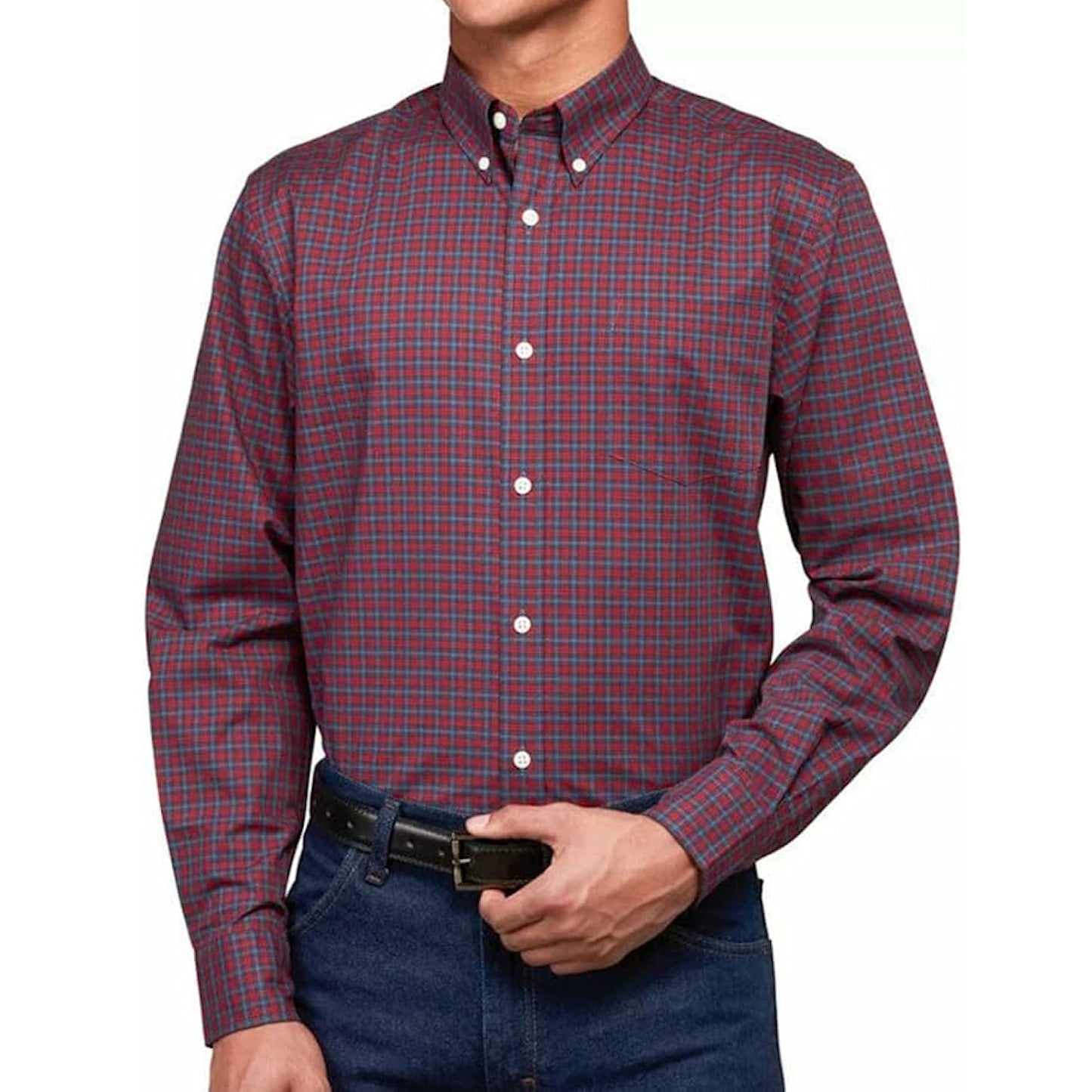 Member's Mark Men's Long Sleeve Poplin Plaid Shirt