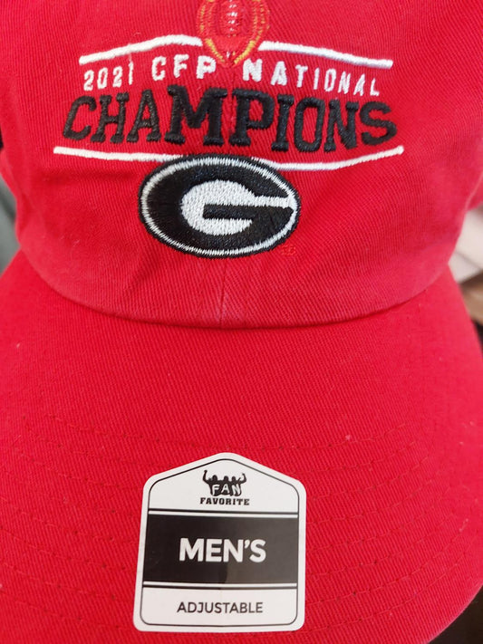 Georgia Bulldogs 2021 National Champions Hat Cap Cotton Adjustable Red Strap Back Fan Favorite