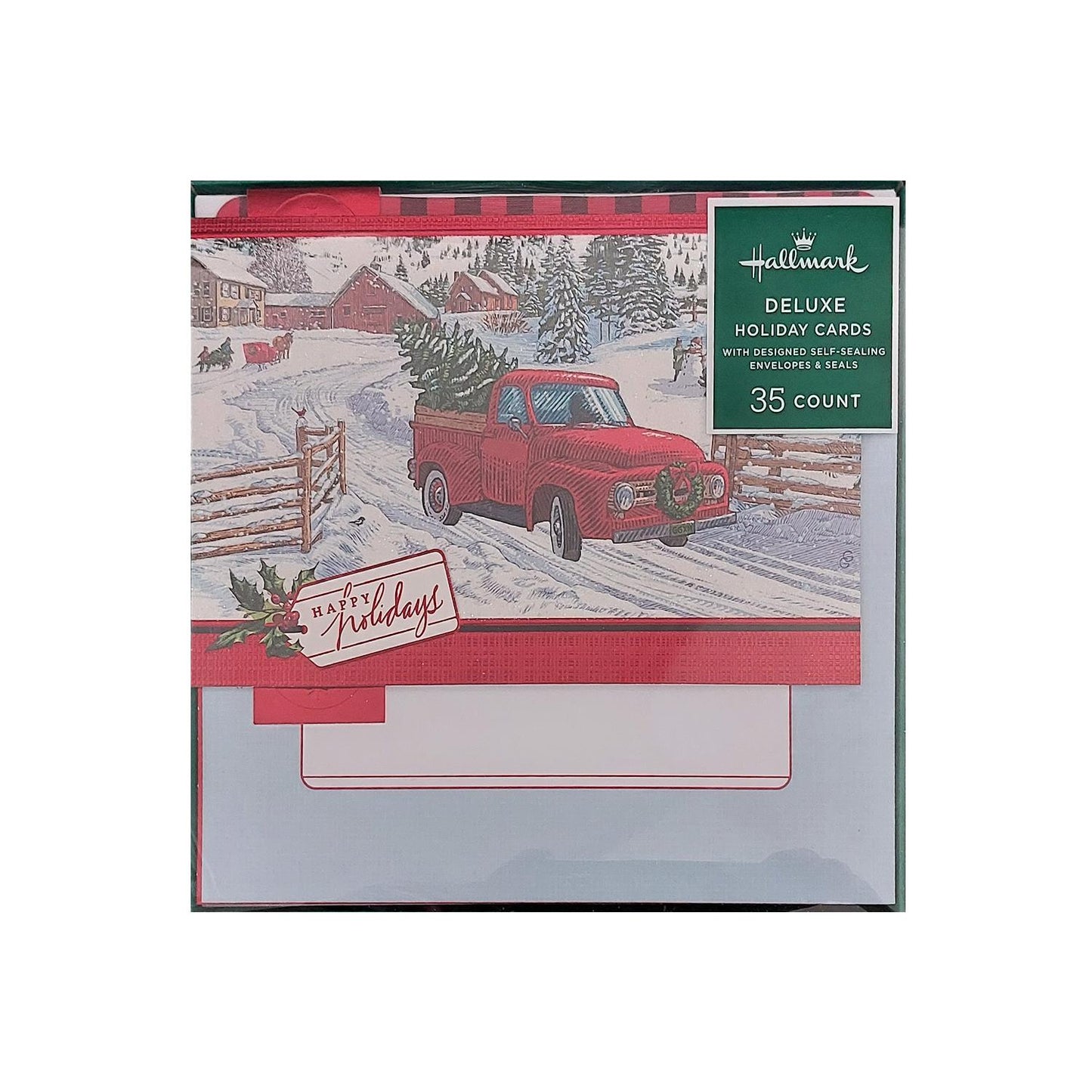 Hallmark Boxed Deluxe Christmas Cards Happy Holidays 35 Cards, Designed Self-Sealing Envelopes and Seals