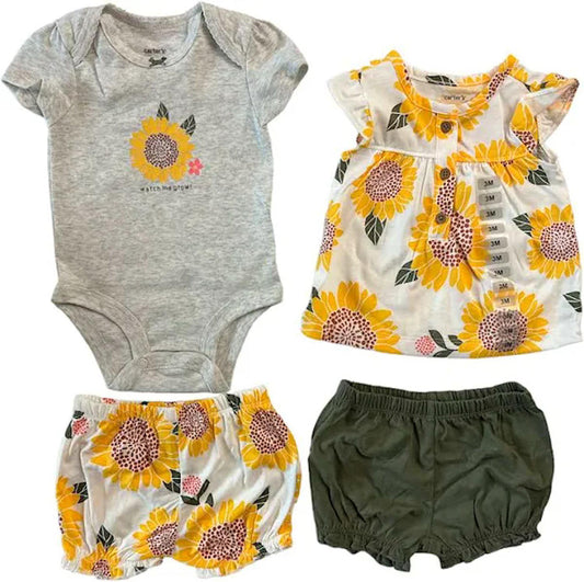 Carter's Baby Girl 4-Piece Mix & Match Short Sleeve Top, Bodysuit & Shorts Set