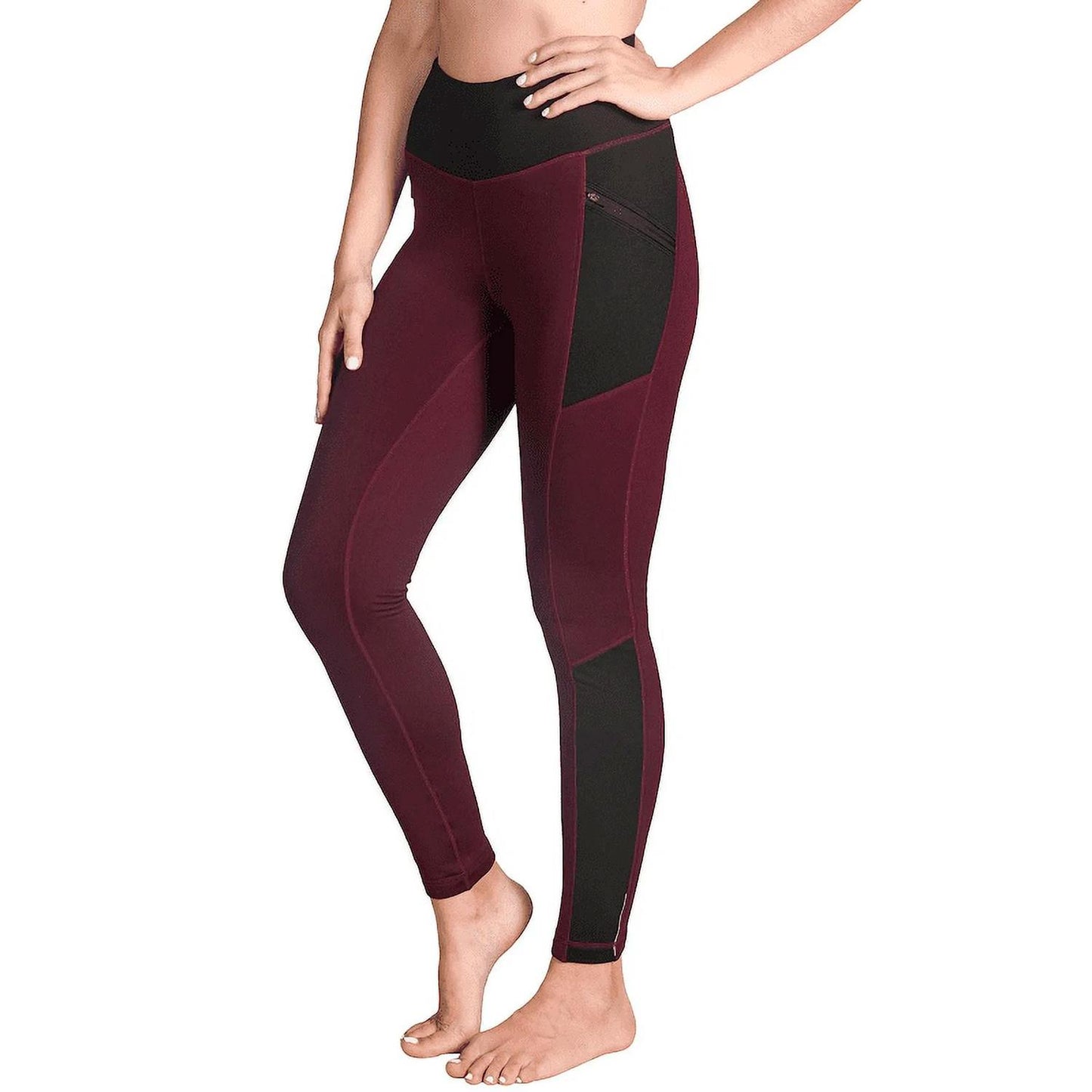 Active Life Women's Zip Pocket High Rise Warm Fleece Lined Leggings Antique Burgundy XXL