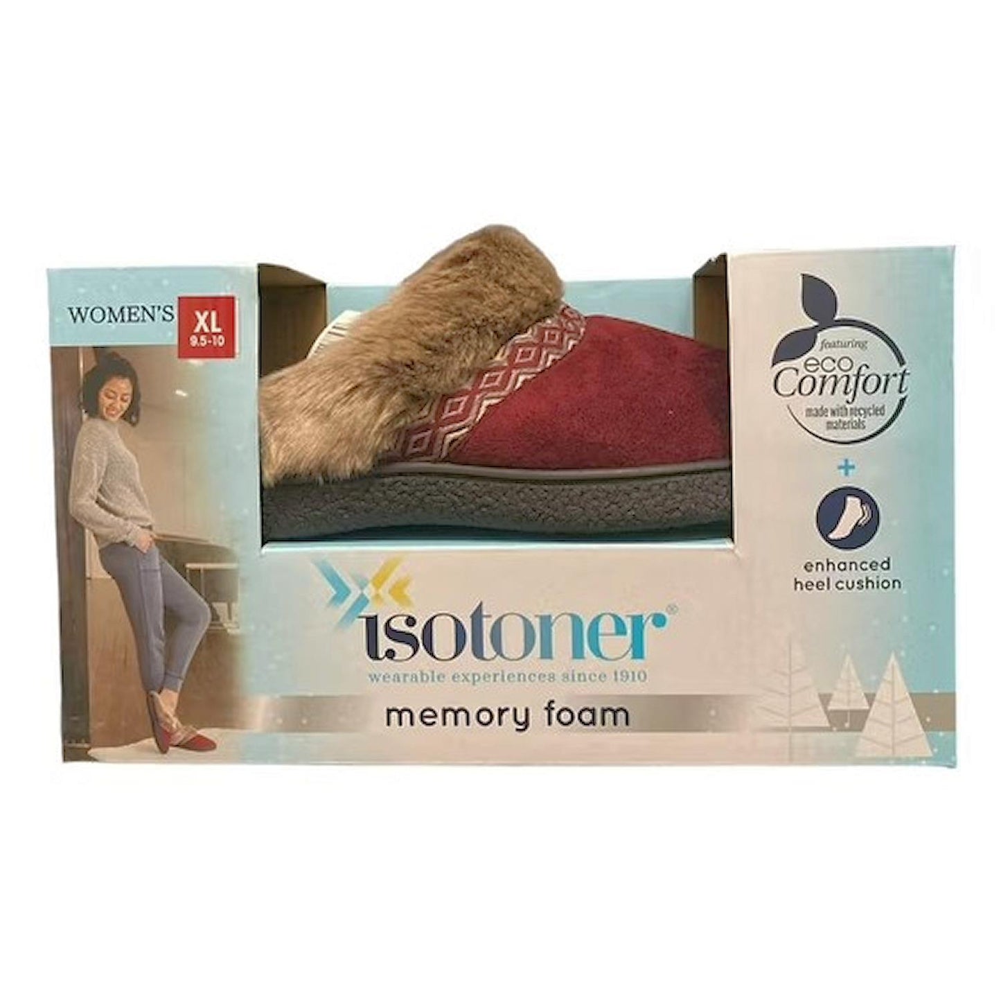 Isotoner Women's Eco-Comfort Memory Foam Faux Fur Indoor/Outdoor Slipper