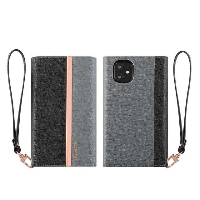 HABITU Eris Tri-Fold Pink Wallet Case for iPhone 11 PRO/MAX/XS MAX, Detachable Vegan Leather Magnetic Folio with Card Pockets, Mirror & Strap