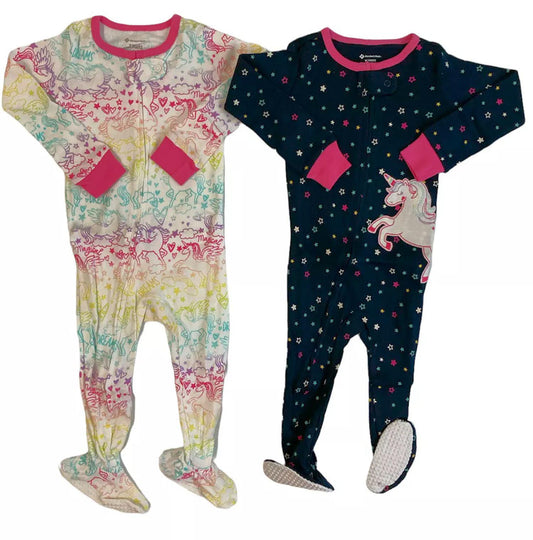 Member's Mark Baby Girl's Snug Fit 2-Pack Favorite Footed Pajamas Unicorn 18M
