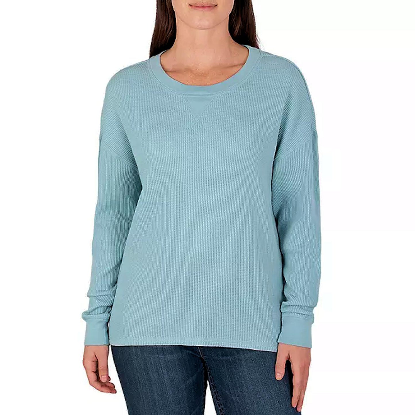 Seven7 Women's High-Low Hem Super Soft Waffle Knit Crew Pullover Top