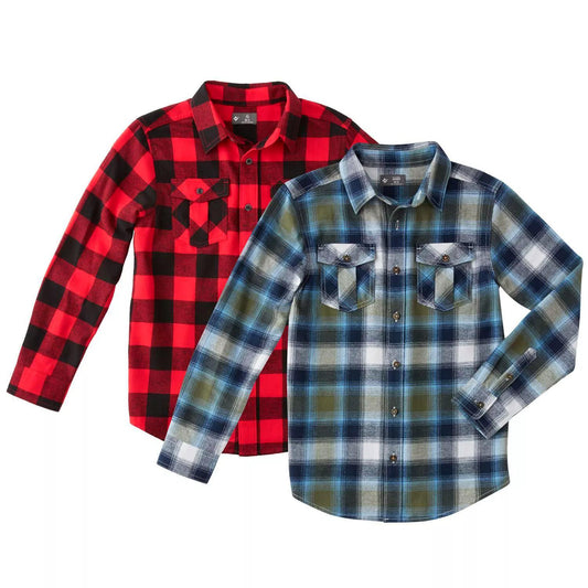 Member's Mark Boy's 2 Pack Long Sleeve Button Down Flannel Shirts