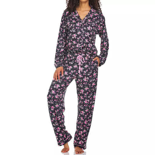 Flora Nikrooz Women's Long Sleeve & Pants 2PC Pajama Set Pink Floral M