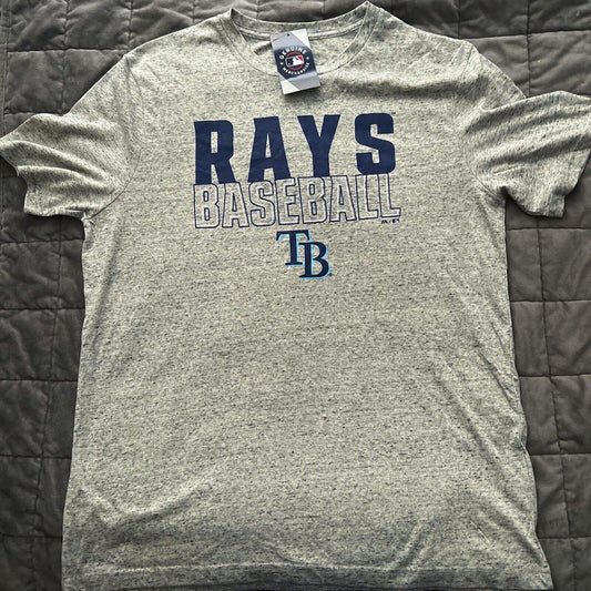 Tampa Bay Rays Heather Gray Blue Logo T-Shirt Genuine Merchandise Majestic
