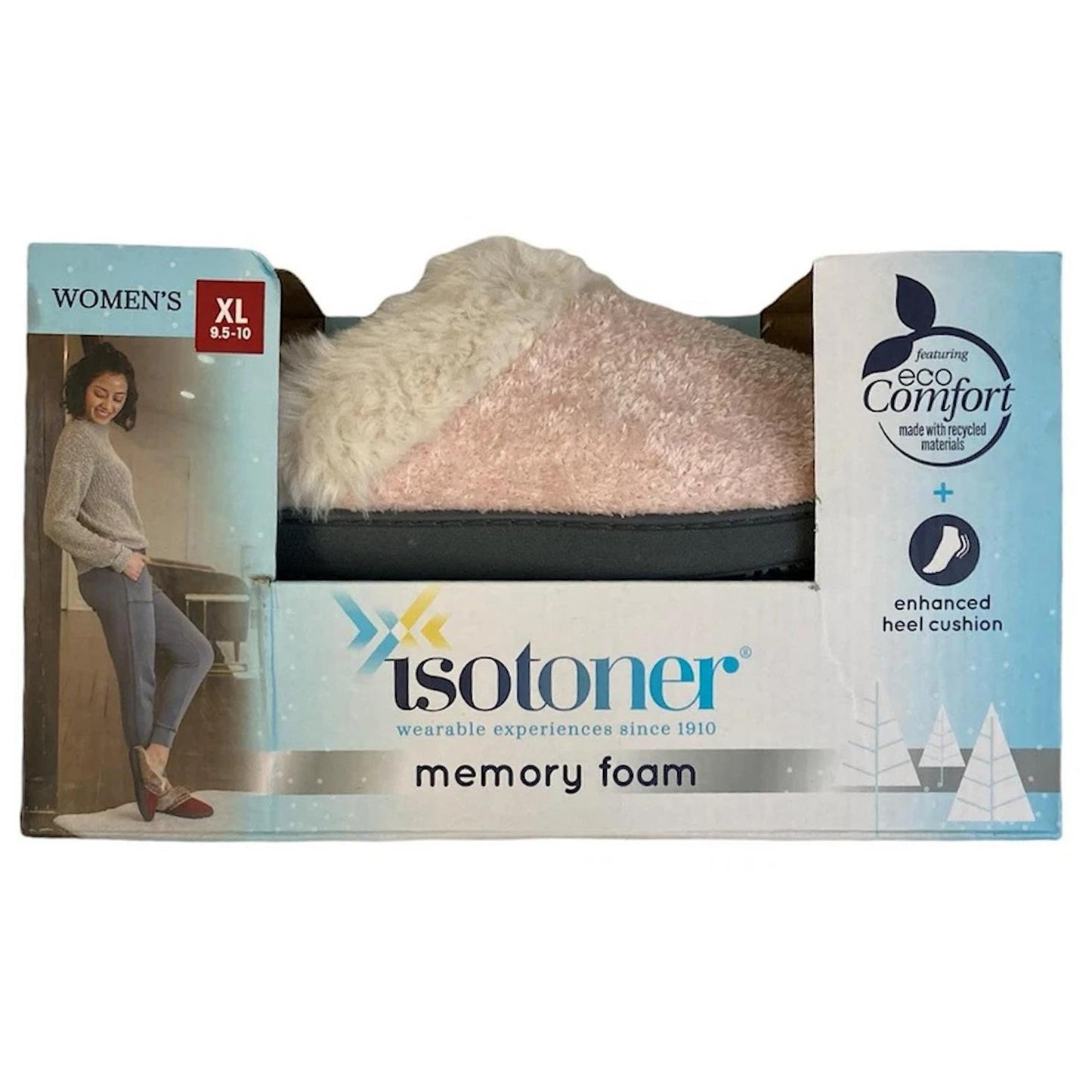 Isotoner Women's Eco-Comfort Memory Foam Faux Fur Indoor/Outdoor Slipper