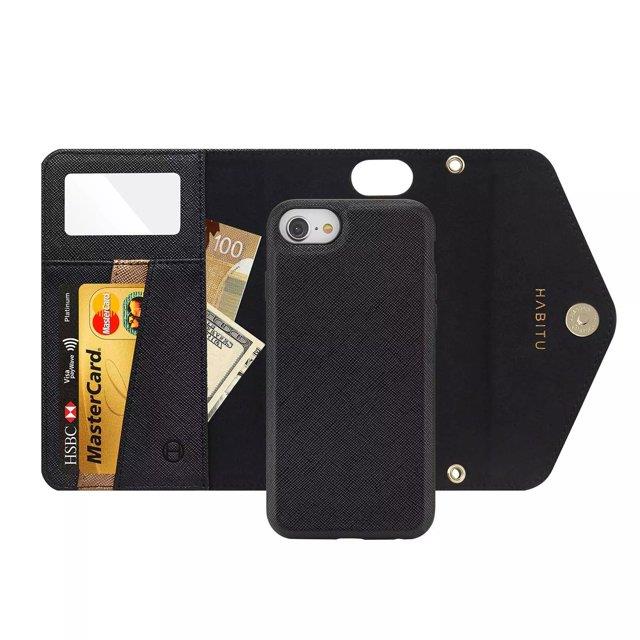 HABITU iPhone 6/7/8/SE - Selene Crossbody Wallet Case - Black Vegan Leather