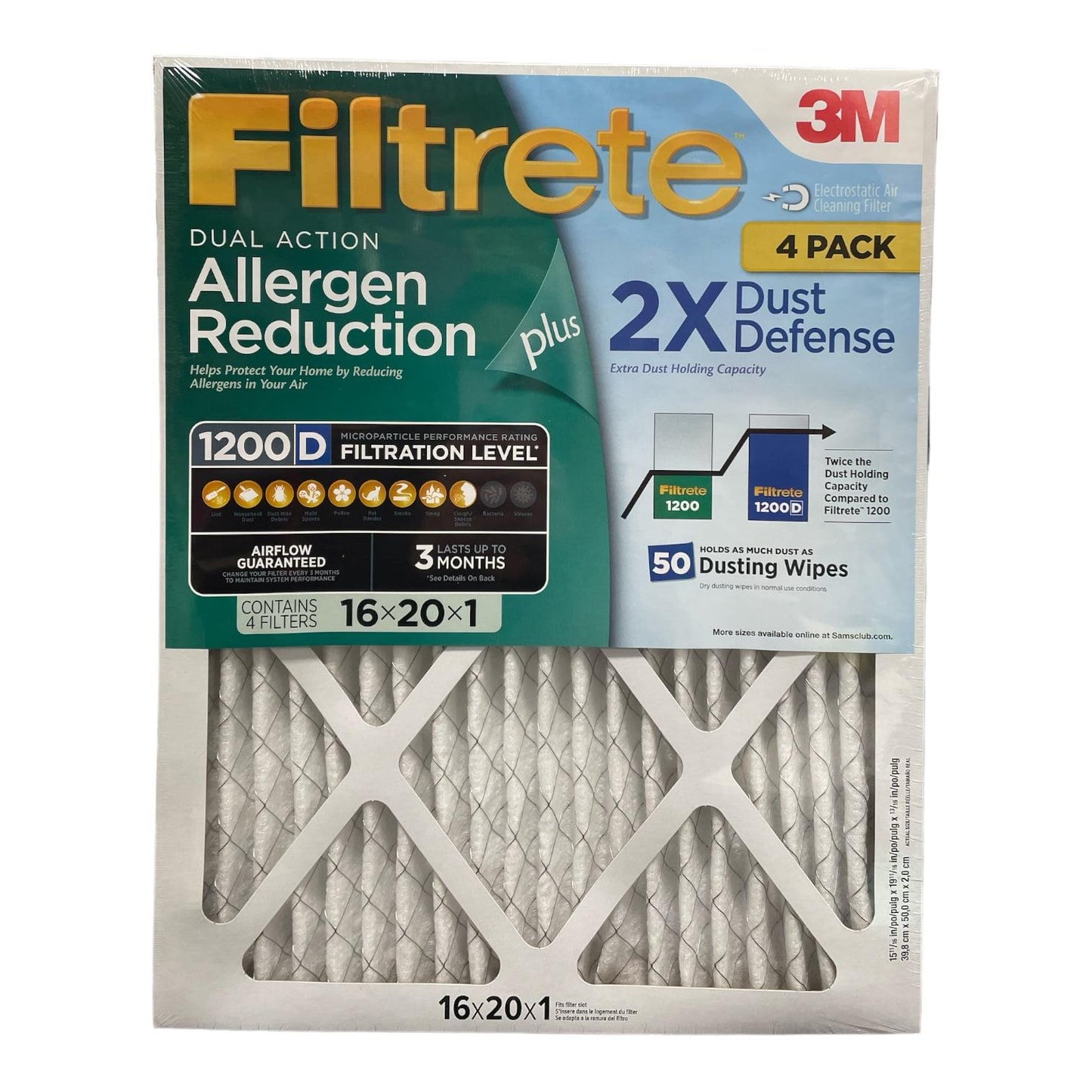 Filtrete 16x20x1 Air Filter MPR 1200D MERV 11, Allergen Reduction Plus Dust, 4-Pack Filters