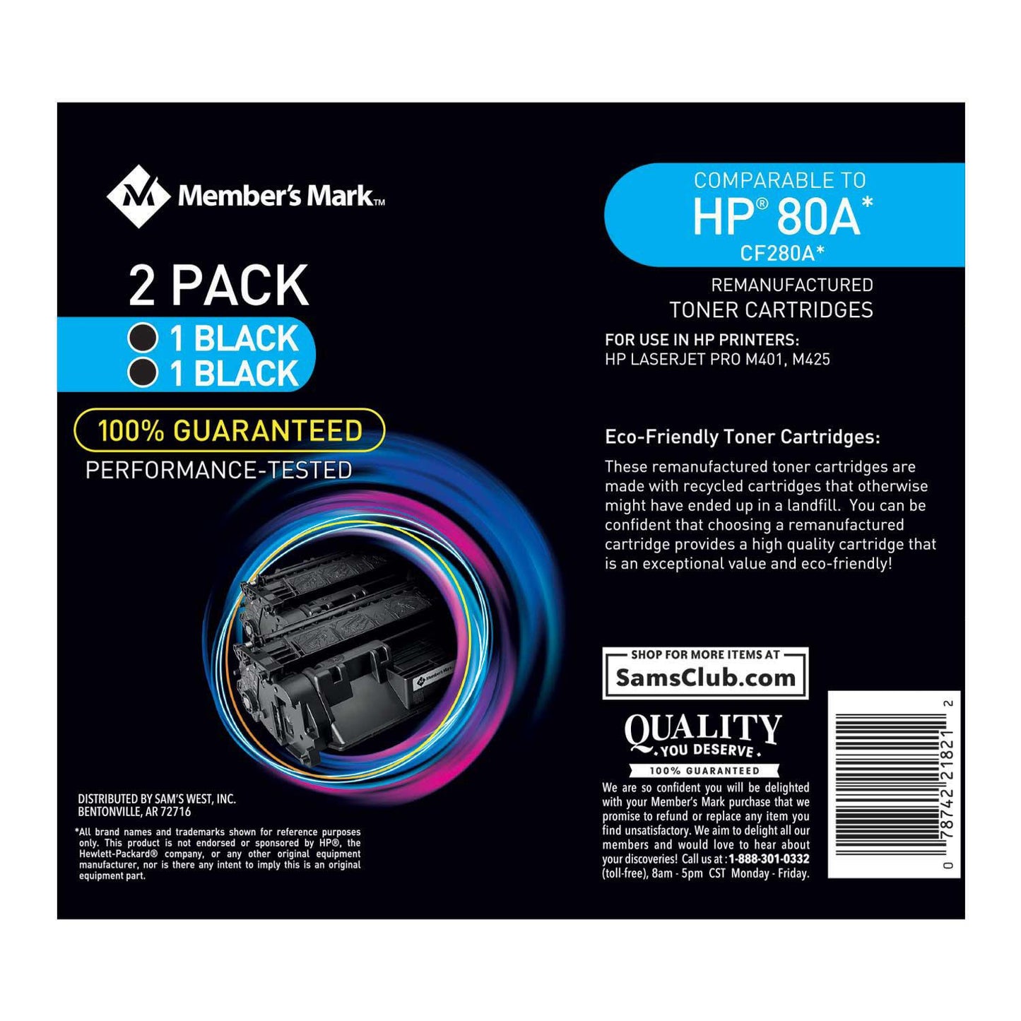 Member's Mark Remanufactured HP 80A (2 pk., 2 Black Toner Cartridges)