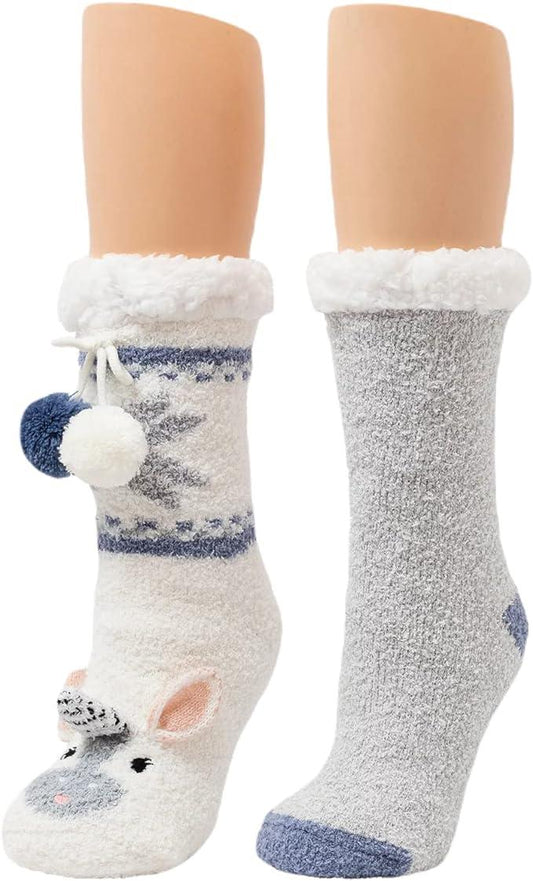 CUDDL DUDS Ladies' Sherpa-Lined Critter Socks (2 Pack) - One Size Fit Most Unicorn